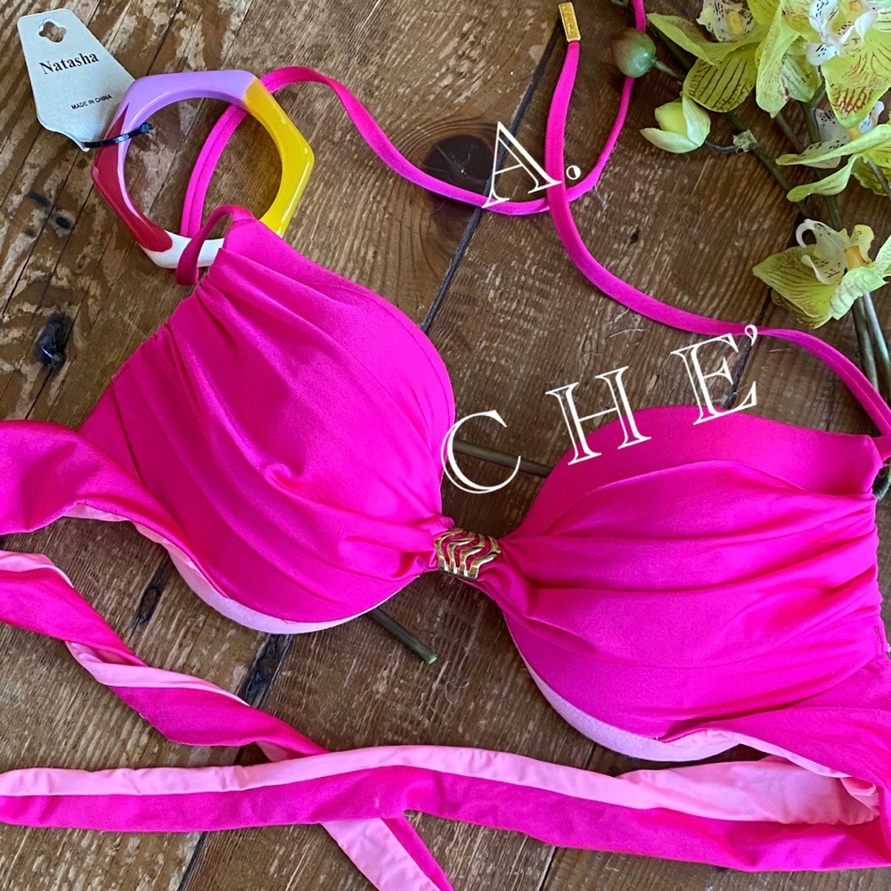 A. Che’ Deep Pink Tie Back Bikini Top